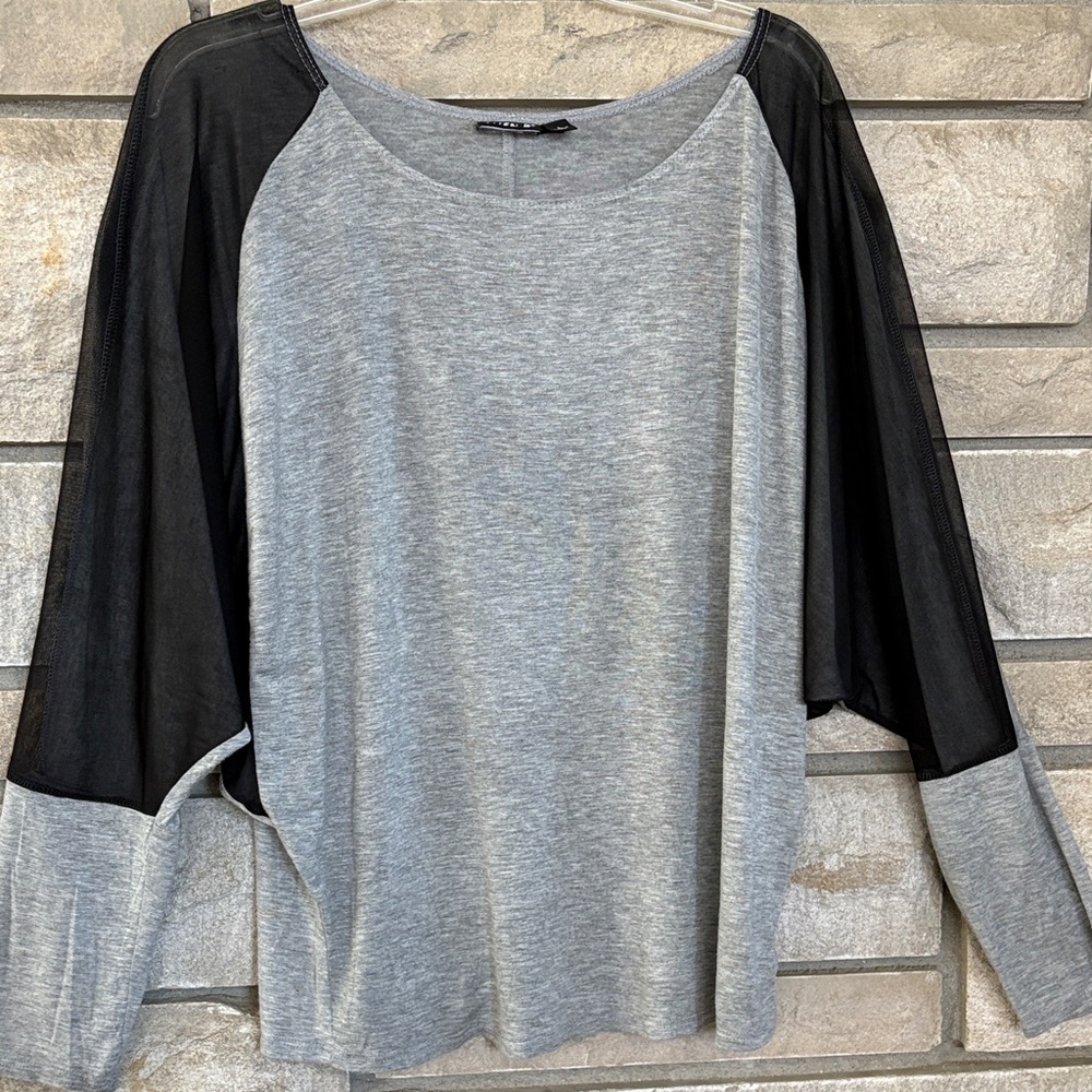 Gray Jersey Top with Sheer Black Sleeves